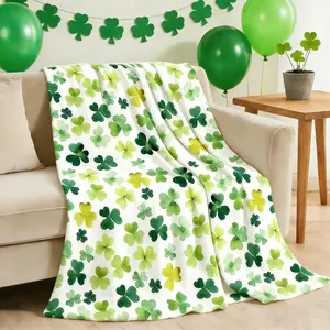 St. Patrick's Day Fuzzy Blanket Watercolor Shamrock Throw Blanket Lucky Clover Irish Green Decorative Soft Cozy Flannel Blanket for Home Bed Sofa Couch Chair 50 x 60 Inch