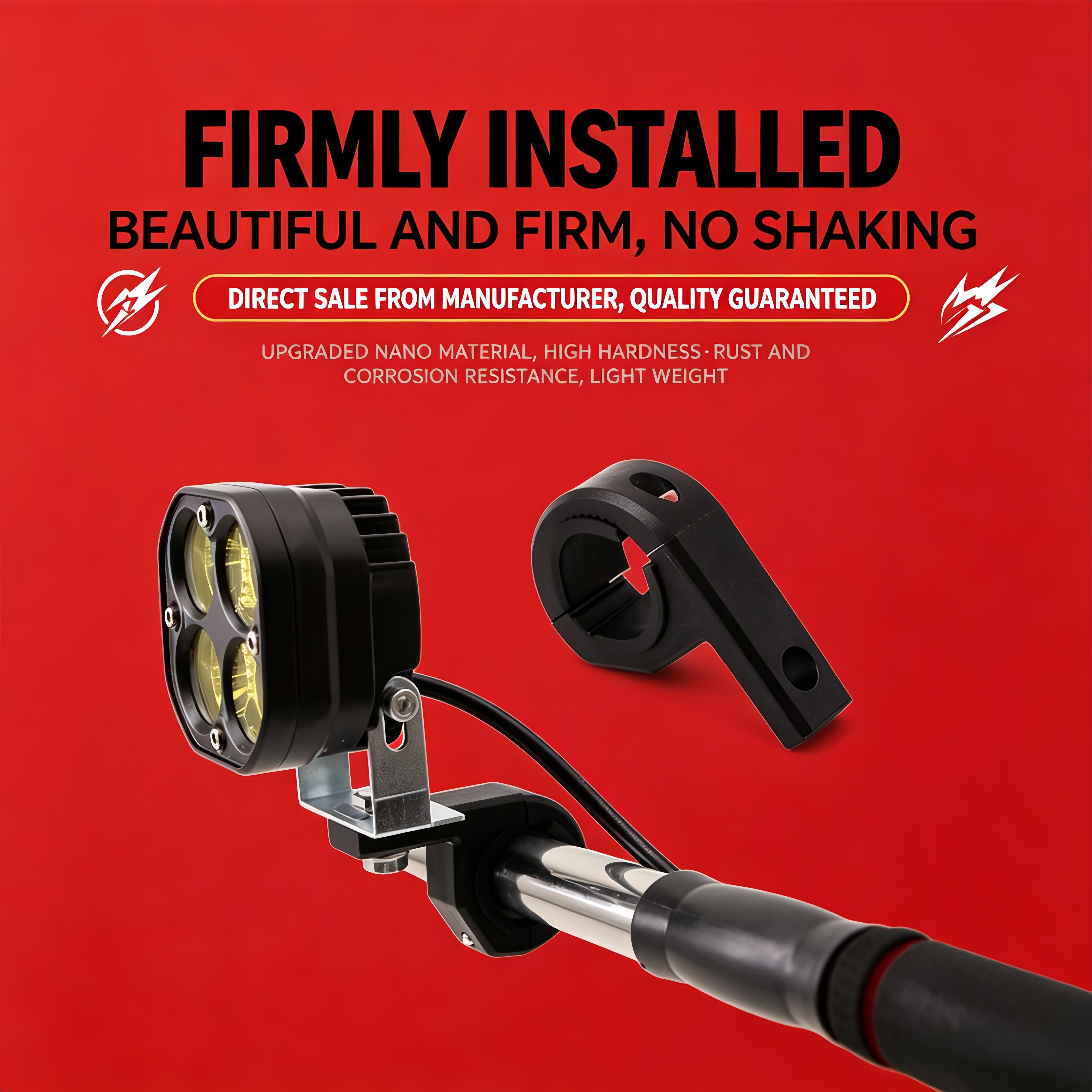 Heavy-Duty Universal Motorcycle LED Spotlight Crash Bar Clamp Brackets - Light Mounting, Bracket Mount, Anti-Scratch Thermoplastic Rubber Pads, Anti-Scratch Grip, Secure Hold for ADV/Night Rod Motorbikes with Adjustable Hood