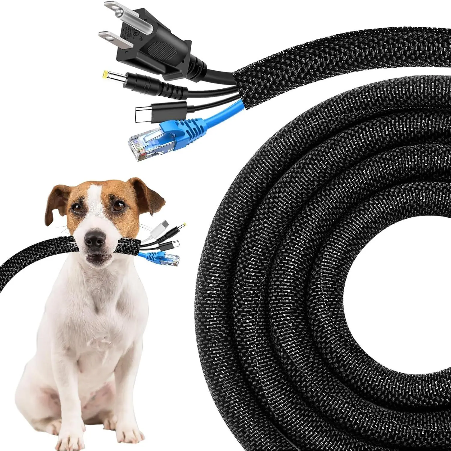 P-CPC02 Pet No-Chew Cord Protectors, 10ft-1/2in Ultra Durable Split Wrap Cable Covers - Abrasion-Resistant, Heat-Resistant, Easy-to-Install for Cats, Dogs - Black
