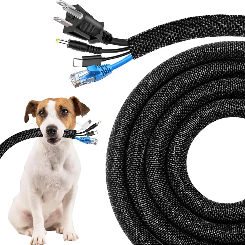 P-CPC02    Cord Protectors from Pets No Chew, 10ft - 1/2 inch Ultra Durable Cord Covers for Pets, Bite-Resistant Cable and Wire Protector for Cats, Dogs, Rabbits - Black
