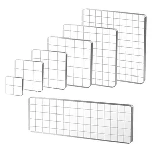 7 Pieces Acrylic Stamp Blocks, Clear Stamp Blocks Acrylic Blocks for Stamping Tools Set with Grid Decorative