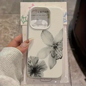 Black and White Floral Pattern Suitable for TPU Case Compatible with iPhone 16 Pro Max iPhone 16 Pro Max/14/16 Plus/15/13P/12/11 Business Shockproof Protective Case High Aesthetic