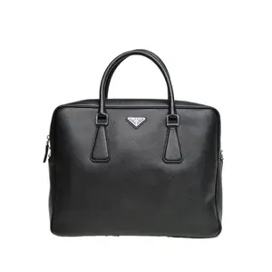 Pre-owned PRADA Black Silver Hardware Handbag Black Calfskin Pristine