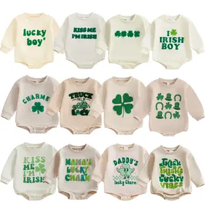 Newborn Baby Girl Boy St. Patricks Day Outfit Bodysuit Lucky Clover Funny Letter Print Sweatshirt Romper Cute Onesie Clothes