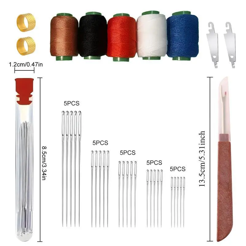 36-Piece Durable Large-Eye Steel Hand Needle Set - Easy Threading Sewing Kit with Needle Threaders, Threads, Accessories for Beginners, DIY Crafts