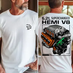 Supercharged HEMI Hellcat T-Shirt, Mopar V8 Muscle Car Graphic Tee, Gift for Car Enthusiasts, Gift for Mopar Fans, Gift for Gearheads