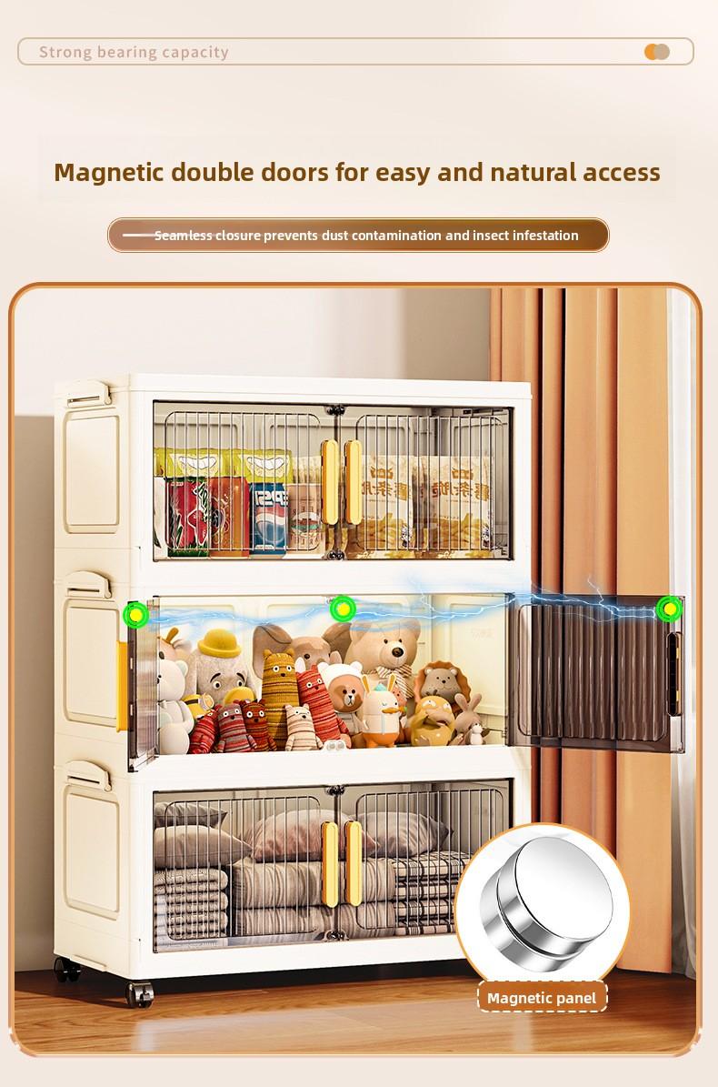 21.65 inches Multi-layer Foldable Storage Box with Double Doors, Large Capacity Home Organizer Bin for Clothing, Toys, Snacks & Household Sundries