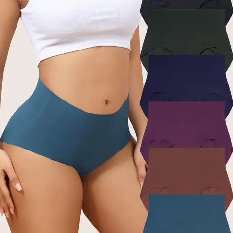 Women's Solid Color High Waist Briefs, Soft Comfy Breathable Seamless Knicker for Daily Wear, Ladies Underwear for All Seasons, Breathable Panties, High Waisted Briefs, High Cut Underwear, High Rise Panties