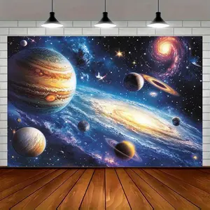 1pc 2D Flat Interstellar Exploration Space Background Cloth Galaxy Planet Fantasy Creative Theme Space Art Decoration Photography Props All Scenery Backdrop Wall Hanging Decorations - Background Banner, suitable for bir