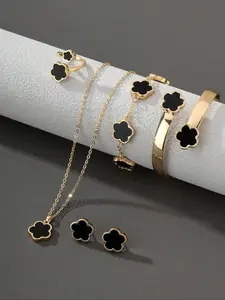 Flower Design Jewelry Set, Gifts for Girlfriend Elegant Necklace & Bracelet & Bangle & Ring &Stud Earrings,Prom Jewelry, Fashion Cute Jewelryfor Party, Daily Decor, Trendy All-match & Exquisite Jewelry for Birthday Gift