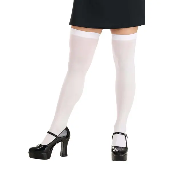 Women's Opaque White Thigh High Stockings