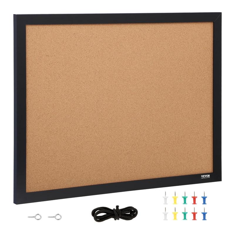 VEVOR Cork Board, 24 x 18 inches, Double-sided Bulletin Board with MDF Sticker Frame, Vision Board Includes 10 Pushpins, for Display and Decoration in Office Home and School