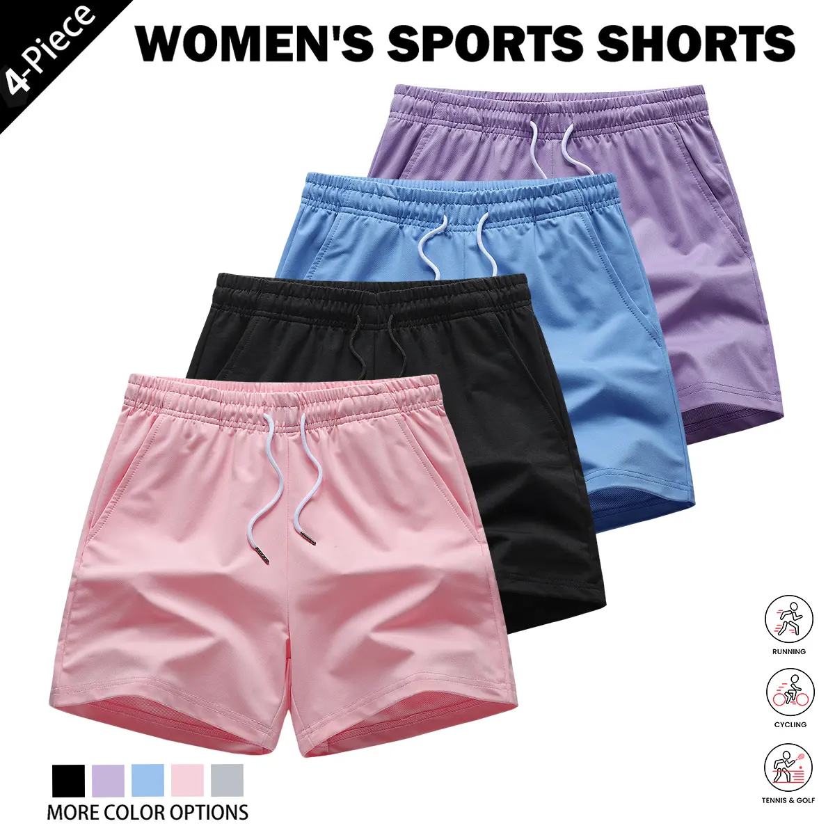 4-piece women's solid-color basic casual home pants, available in , soft and comfortable, trendy colors, basic style, with pocket design, waist drawstring, can be used as home wear, women's nightwear, for summer wear, suitable as a gift for women,summervi