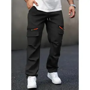 Men's Cargo Pants with Zipper Pockets - Drawstring Waist & Practical Storage