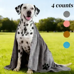 4 Pcs Reusable Pet Bath Towels - Absorbent Soft Quick-Dry Microfiber Grooming Towels for Dogs & Cats, Pet Grooming Essentials
