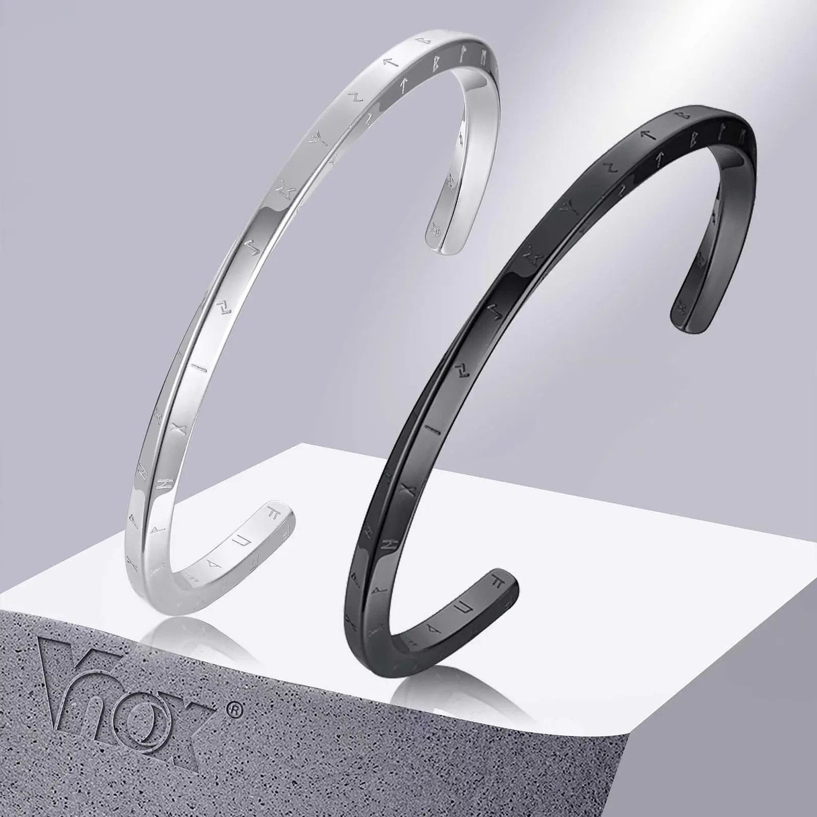 Vnox Retro Nordic Viking Cuff Bangle Bracelets for Men, Stainless Steel Mobius Norse Mythology Runes Amulet Jewelry Dad Gfit