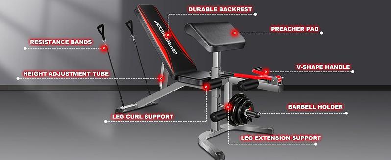 【TikTokShopBlackFriday】OPPSDECOR Olympic 900LBS Adjustable Weight Bench Press with Leg Extension & Preacher Curl Pad for Home Gym Workout Equipment 【TikTokShopBlackFriday】OPPSDECOR Olympic 900LBS Adjustable Weight Bench Press with Leg Extension & Preacher Curl Pad for Home Gym Workout Equipment