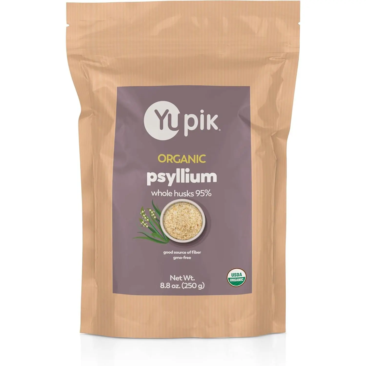 Yupik Organic Whole Husk Psyllium 8.8 Oz, 95% Purity, Soluble Fiber, USDA Certified, Non-GMO, Kosher, Gluten-Free, Sugar-Free & Fat-Free, Unflavored, Plant-Based, Ideal for Oatmeal & Cereal