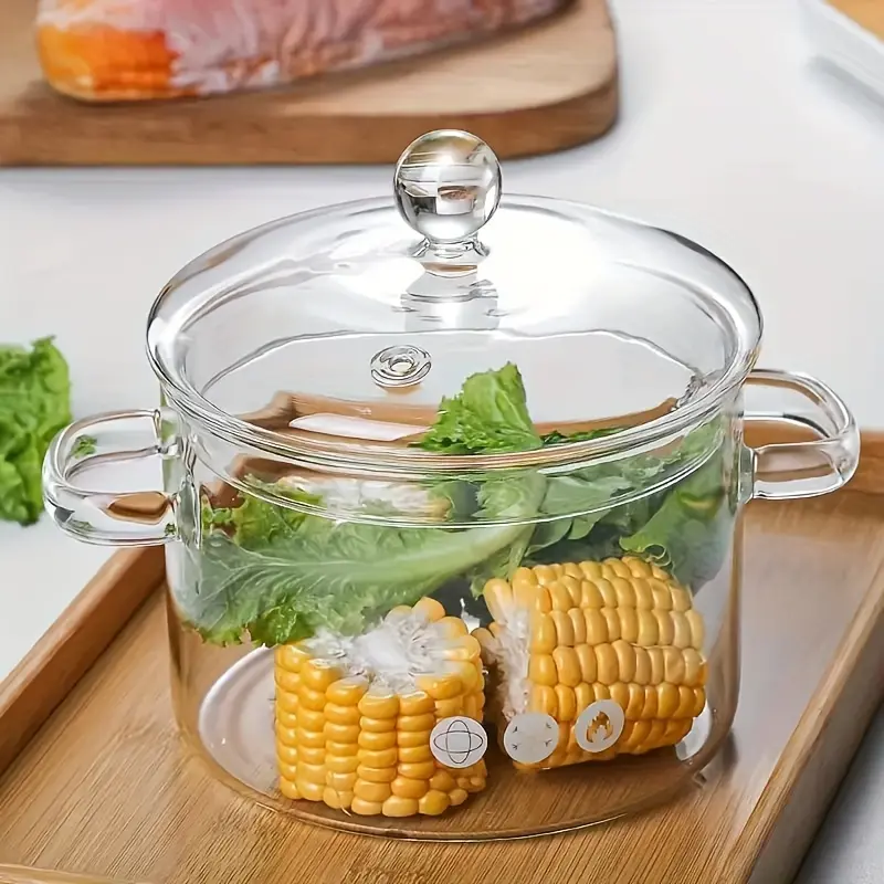 1pc Baking Tools Borosilicate Glass Pot Transparent Double Handle Lid Small Casserole Salad Bowl Stovetop Safe Heat Resistant Glass Cookware
