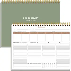 Weekly Productivity Planner 8.5" x 11" Dashboard Desk Notepad 6 Focus Areas to List Tasks for Goals Projects Clients Academic or Meal, Organize Daily Work Efficiently 54 Weeks Green