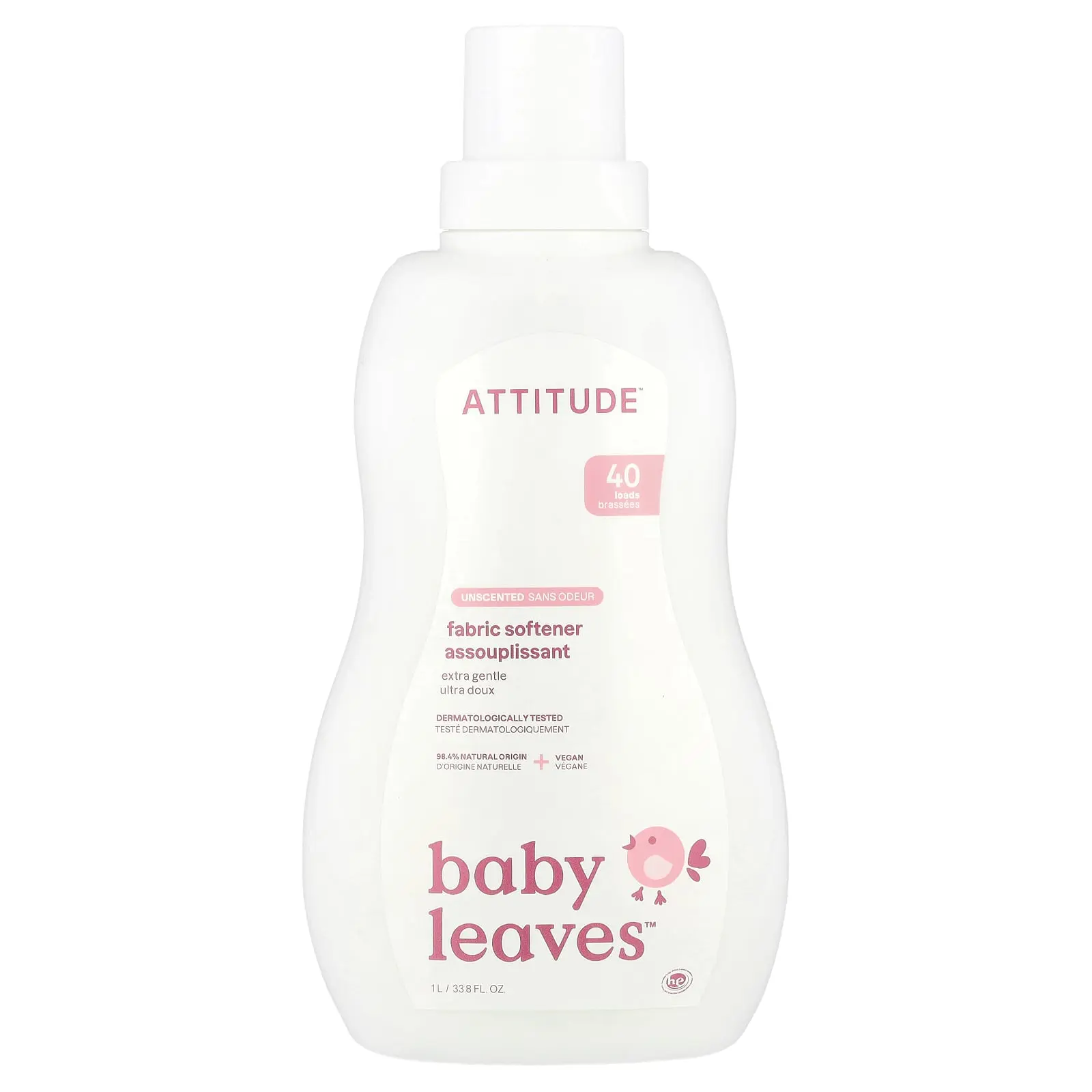ATTITUDE Baby Leaves™, Fabric Softener, Unscented, 40 Loads, 33.8 fl oz (1 L)