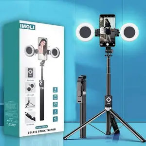 IMOLI 6 in 1 Selfie Stick with Fill Light, 67" Phone Tripod, Wireless Remote Page Turner, Bluetooth Camera Video Recording Remote, Aluminum