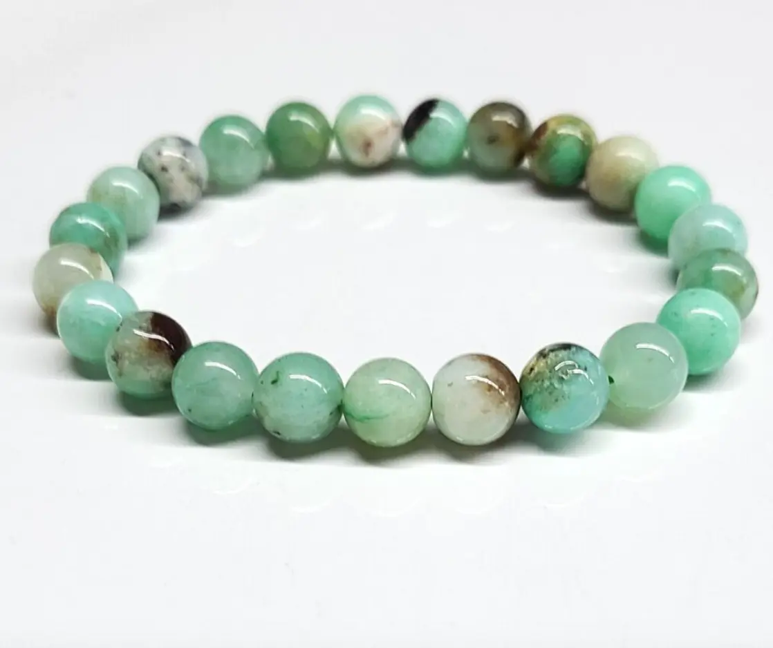 Chrysoprase Bracelet 8mm Round Bead - Heart-Healing & Abundance