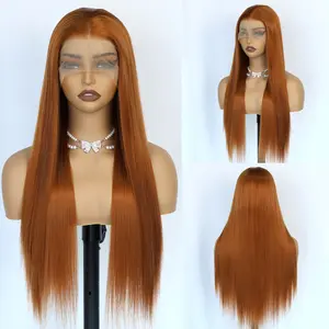 Aodbar hairs 28 Inch Ginger Long Silky Straight Synthetic Wig Heat Resistant Fiber Hair Glueless Ginger Color Hair for Women Vibrant Ginger Color Wig for Daily, Party and Cosplay Use