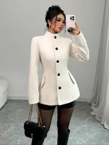 Autumn Winter New Women's Woolen Coat, Jackets, Slimming Stand Collar Overcoat, Waist-Centered Warm Outerwear for Ladies' Wardrobe Essentials