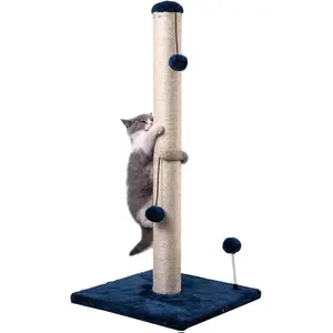 34“ Tall Cat Scratching Post Premium Basics Kitten Scratcher Sisal Scratch Posts Trees with Hanging Ball for Indoor Cats, Navy