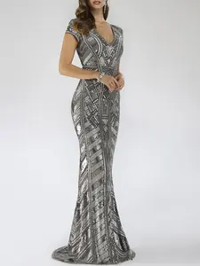 Lara 29540 - Body Con Beaded Silver Petite Dress