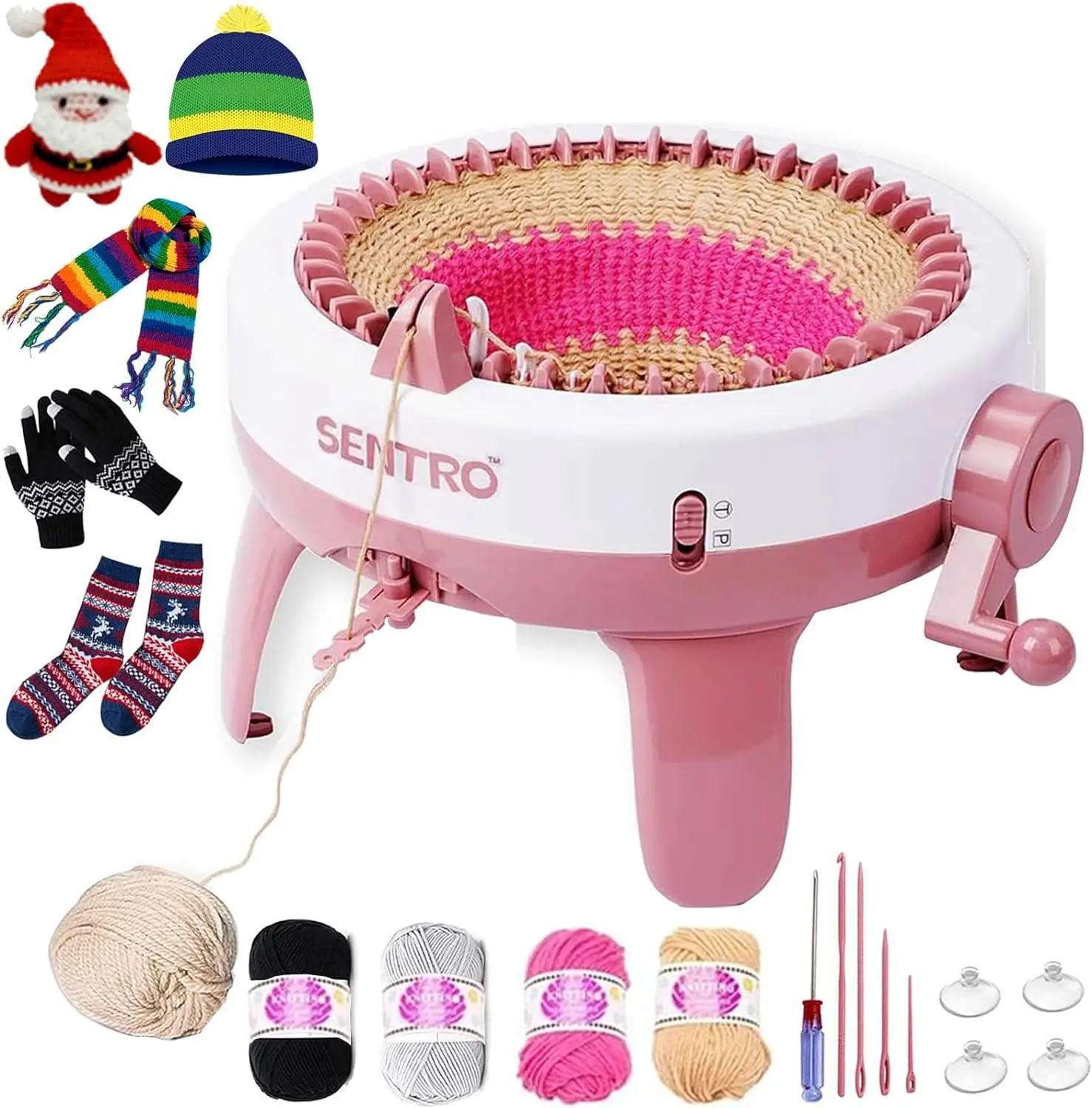 Sentro Knitting Machine, 48 Needles Smart Knitting Crochet Machine with Row Counter for Adults and Beginners, Automatic Circular Weaving Spinning Knitting Loom Machine Kit for Hat,Socks,Scarves,Gloves Gift