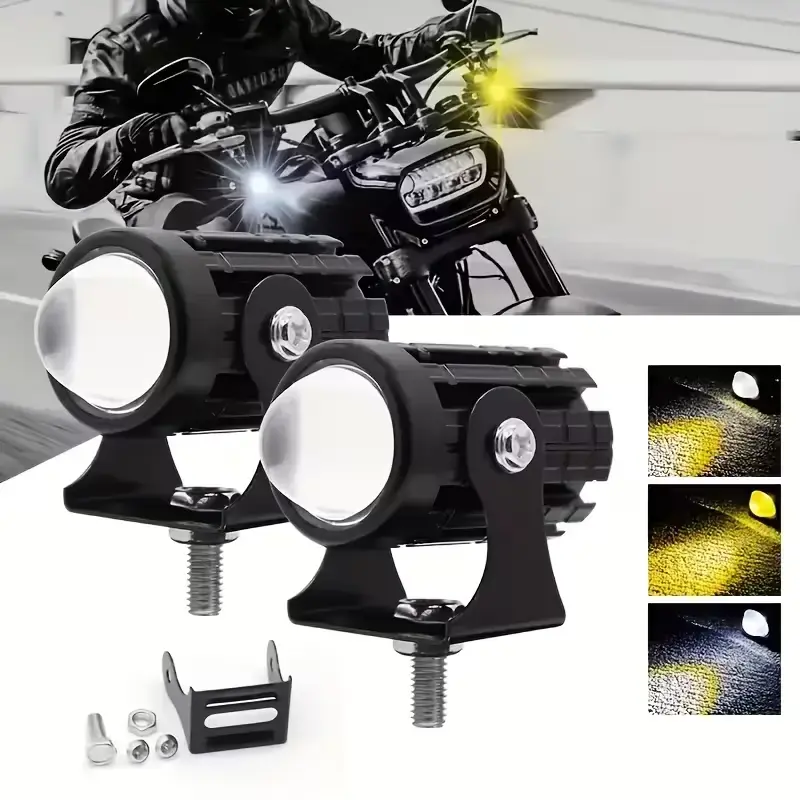 2-Pack High Intensity LED Strip Lights with Switch, Universal Super Bright for Motorcycle & Cycling Use, Integrated Yellow & White Illumination, Ideal for Outdoor Maintenance & Roadway Lighting, Battery Not Included