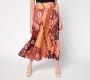 Susan Graver Petite Printed Satin Midi Skirt