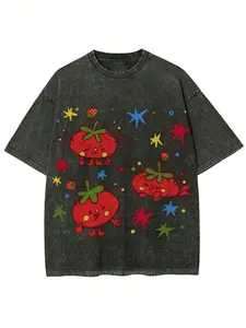 Washed, Lovely Tomato Party Printed T-shirts, High-quality Batik Retro Fashion Brand T-shirts, Unisex T-shirts, Daily Wear Explosive T-shirts, Holiday Gifts, Perfect Gifts.