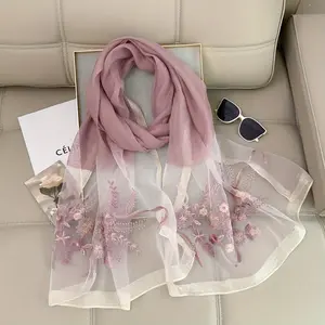 Luxurious Floral Wool-Silk Blend Scarf for Women - Soft, Warm, Inelastic, and Windproof Shawl with Exquisite Embroidery Craftsmanship, Ideal for Night Out - 60% Wool, 40% Silk, Decorative and Fine Details, No Feathers, Perfect Accessory for Mature Ladie-G