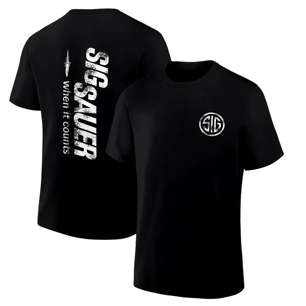 Menswear Short-Sleeve Top - Sig Sauer 'When It Counts' Graphic Logo T-Shirt, Breathable Fabric Casual Black