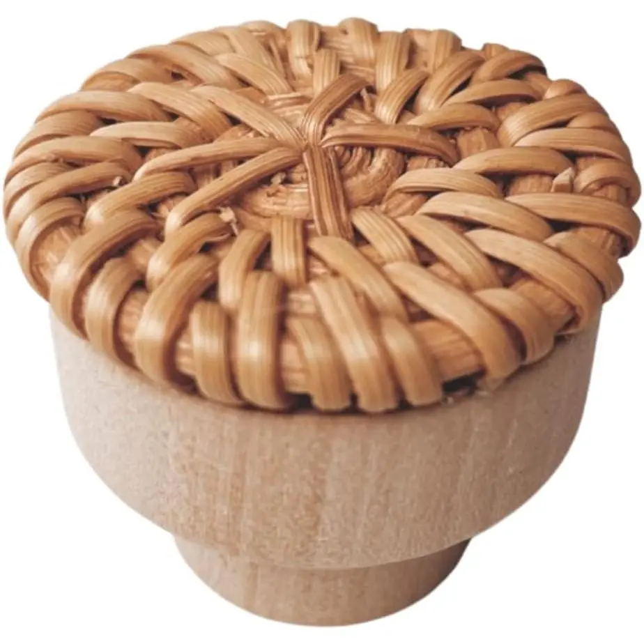 6 count Boho Rattan Knobs for Dresser, Drawers, Cabinet; Handmade Boho Wicker Woven Decorative Pulls Handles Home Decor Boho Wood Furniture (Caramel)
