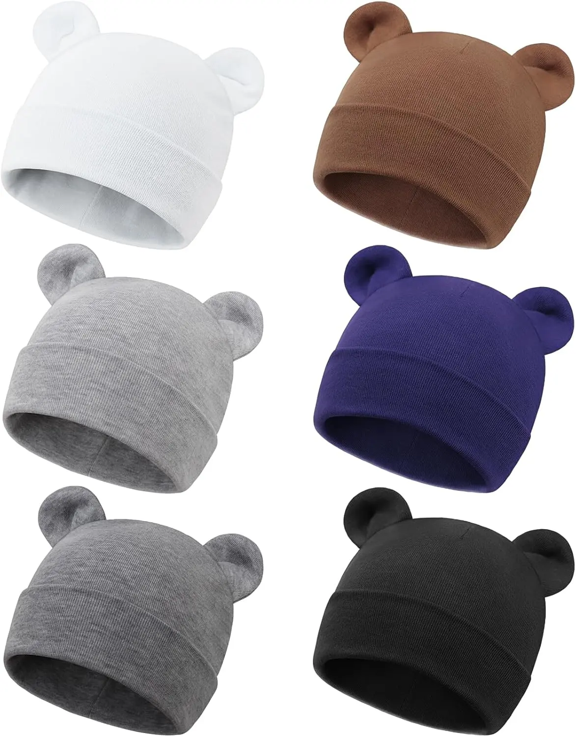 DRESHOW BQUBO 6 Pcs Newborn Baby Beanie with Bear Ears Cotton Hospital Hat Preemie Infant Caps for Baby Boy Girls 0-6 Months