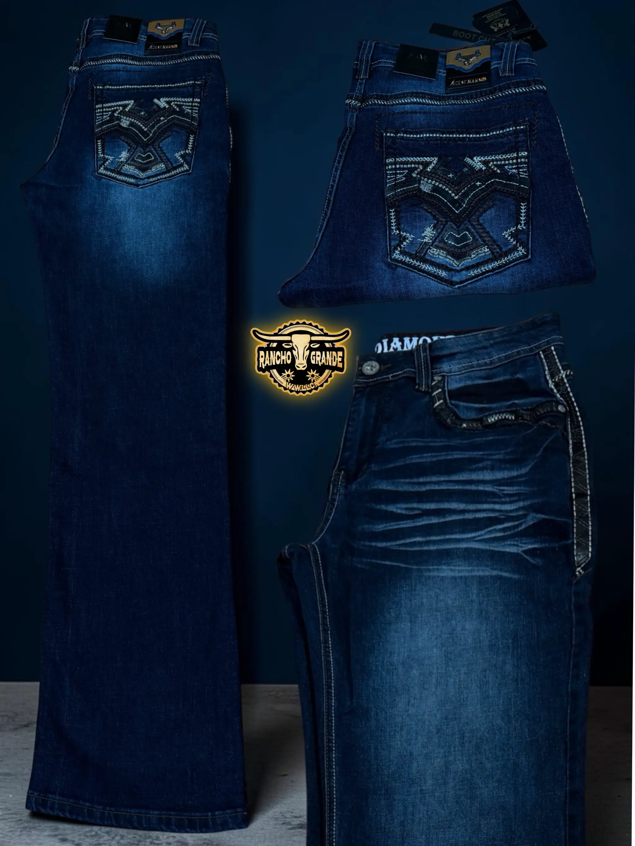 Ace- 1510  Men's Western Cowboy Jeans Straight Fit Boot Cut / Pantalon vaquero para Hombre Diseno Moderno para Bota