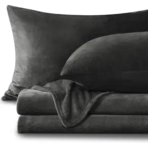 Flannel Sheets Queen Size Dark Grey - Soft Fleece Sheets Set Plush, 4 Piece(Include Fitted Sheet, Flat Sheet, 2 Pillowcases)