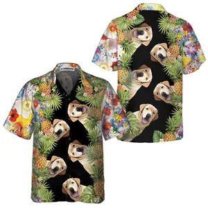 Labrador Retriever Aloha Hawaiian Shirt, Funny Yellow Labrador Shirt For Men & Women, Short Sleeve Casual Button Down Shirts Summer Beach Shirt, Tropical Floral Shirt