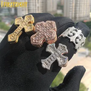 Iced Out Cross Finger Ring Bling AAAAA Zircon Prong Setting Fashion Luxulry Men Hip Hop Jewelry for Gift