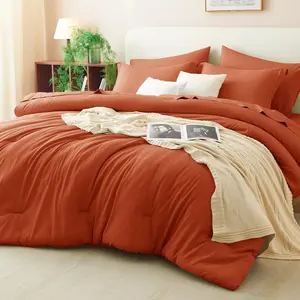 Queen Comforter Burnt Orange, 7 a Bag Queen Size Comforter with, Terracotta Sets with Down Alternative Comforter,, Pillow Shams and Pillowcases
