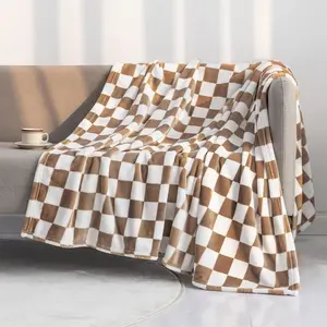 Green White Checkered Blanket Checkerboard Pattern Flannel Throw Blanket for Couch Bed Sofa Cozy Soft Fuzzy Plush Blanket for All Seasons Aesthetic Home Decor for Bedroom Living Room