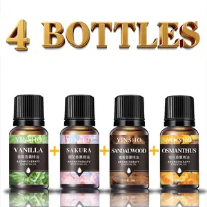 4 pcs (Vanilla + Sakura + Sandalwood + Osmanthus) Aromatherapy Essential Oils Set, Relaxing Plant Scents for Home & Car Use, Liquid Fragrance Diffusers, Air Freshener
