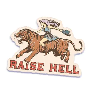 Raise Hell Cowgirl and Tiger Sticker, Vintage Feminist Aesthetic Decal, Fierce Retro Sticker for Wild Spirits and Sticker Collectors, Laptop Water Bottle Decal