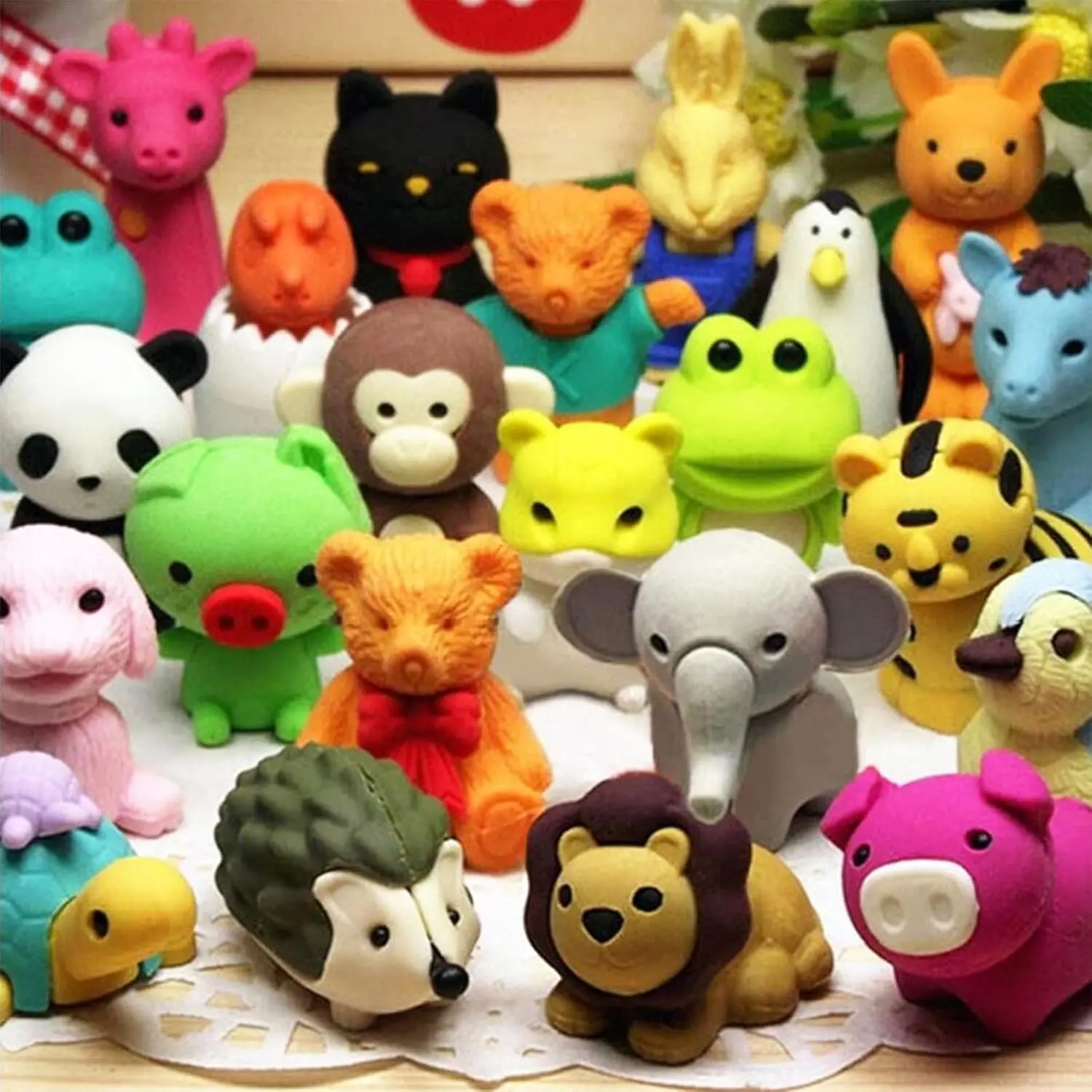 Z-MTS17 34Pcs Animal Erasers Bulk Cute Desk Pets Kids Puzzle Erasers Take Apart Cool 3D Eraser Mini Pencil Eraser Fun Party Favors for School Supplies Classroom Rewards Easter Egg Fillers Gifts