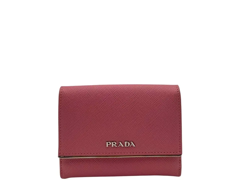 Pre-owned PRADA LEATHER Small Leather Goods SAFFIANO SHORT WALLET IN LIGHT PINK