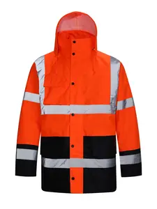 Men's Fall Winter Waterproof Reflective Jacket, Long Sleeve, High Visibility, Multiple Pockets, Outdoor Sports, Cold Weather, Reflective Safety